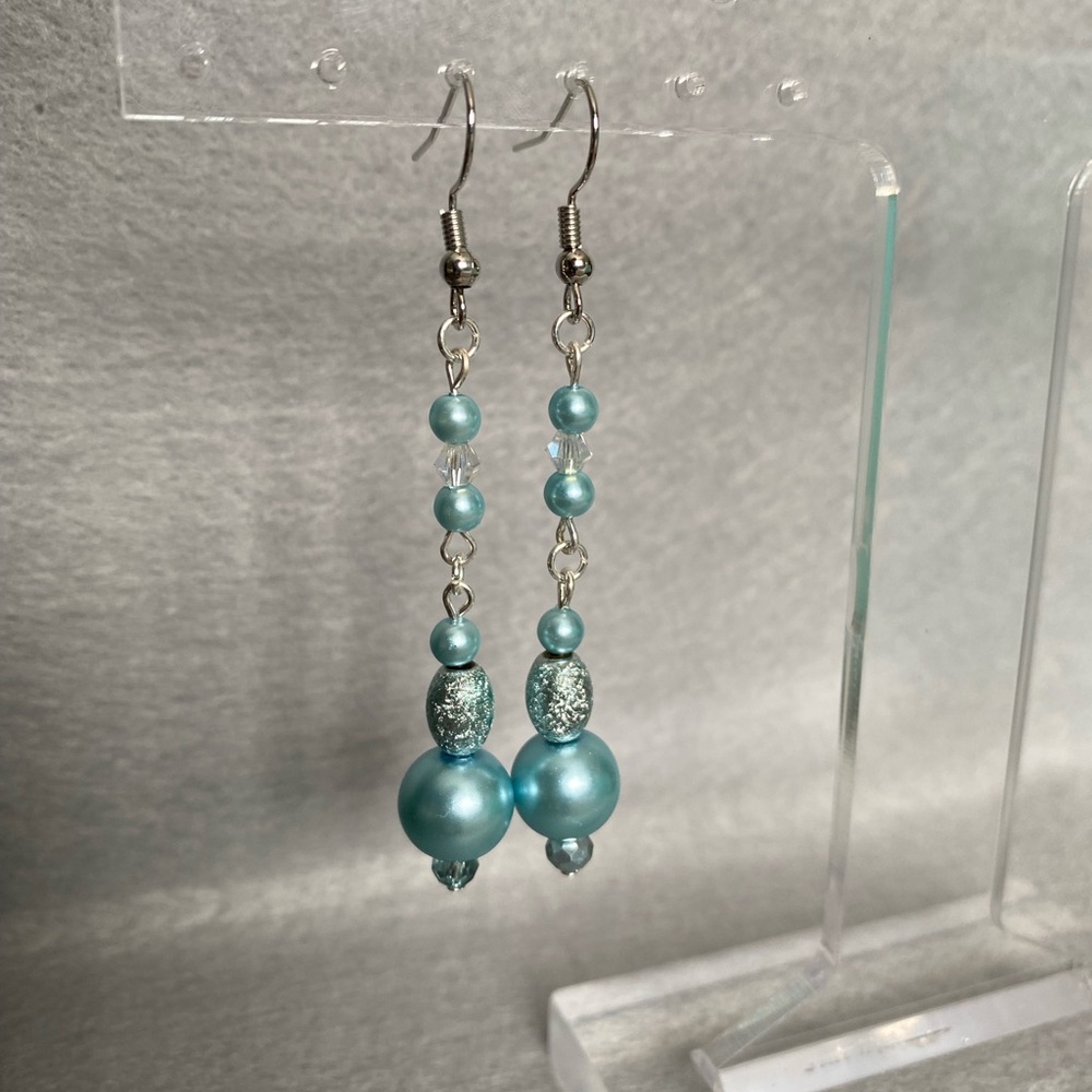 Hand crafted small medium and big‎ blue bead long dangle earrings